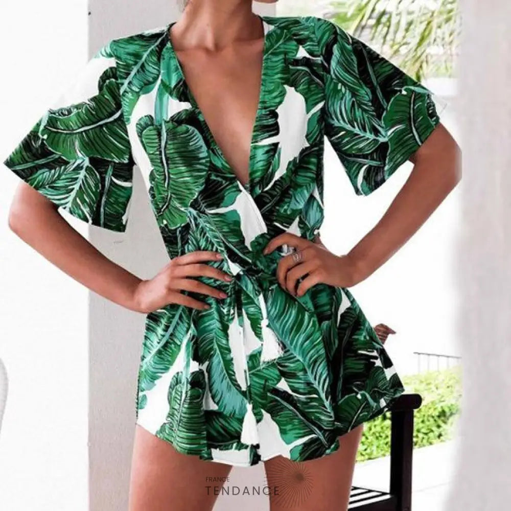 Combishort Vert Et Blanc | France-Tendance
