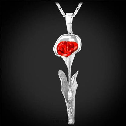 Collier Avec Une Rose Rouge | France-Tendance