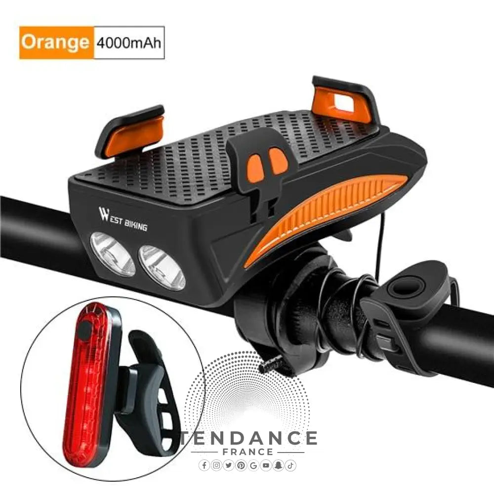 Phare De Vélo 400 Lumens - Support Smartphone - Chargeur Usb